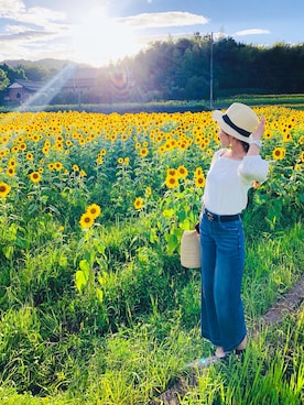 「ひまわり畑」｜「アイテム（アクセサリー）」を使った、aiko❤️さん（レディース・153cm）の夏コーディネート