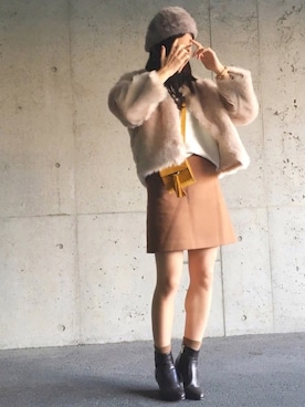 「ドルマンスリーブ」｜「アイテム（その他アウター）」を使った、ずんさん（レディース・161cm）の冬コーディネート