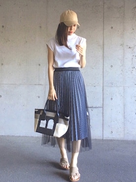 「SENSE OF PLACE by URBAN RESEARCH（センスオブプレイスバイアーバンリサーチ）のギンガムチェックリバーシブルスカート（スカート）」を使った、ずんさん（レディース・161cm）の夏コーディネート