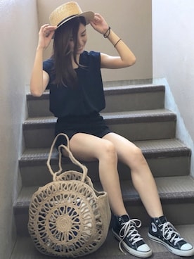 「ラウンドバッグ」｜「アイテム（帽子）」を使った、ずんさん（レディース・161cm）の夏コーディネート
