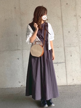 「ラウンドバッグ」｜「アイテム（ワンピース/ドレス）」を使った、ずんさん（レディース・161cm）の春コーディネート