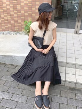 「ワークキャップ」｜「アイテム（その他シューズ）」を使った、ずんさん（レディース・160cm）の夏コーディネート