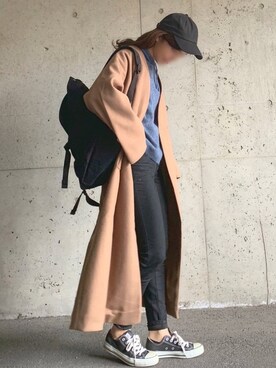 「ニットパーカー」｜「アイテム（ノーカラージャケット）」を使った、ずんさん（レディース・161cm）の冬コーディネート