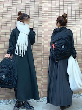 「Aunt Marie's（アントマリーズ）のAUNT MARIE'S バックプリーツフーディーワンピース（ワンピース）」を使った、ずんさん（レディース・161cm）の冬コーディネート