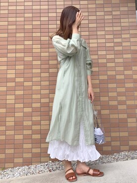 「ワッシャースカート」｜「アイテム（シャツワンピース）」を使った、ずんさん（レディース・161cm）の夏コーディネート