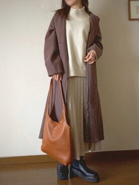 「LAC-VERT（ラック・ヴェール）の【LAC VERT/ラック・ヴェール】PUレザートートバッグ（トートバッグ）」を使った、ずんさん（レディース・161cm）の冬コーディネート