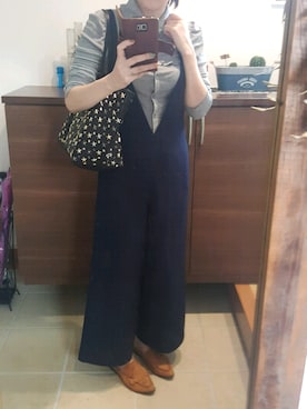 「Ameri（アメリ）のアイテム（サロペット/オーバーオール）」を使った、Tomさん（レディース・163cm）の秋コーディネート