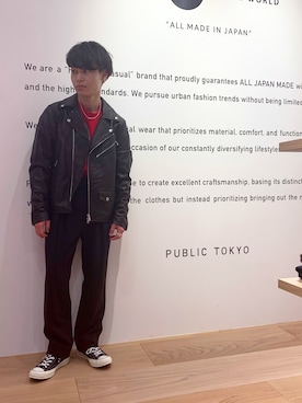 「チャックテイラー」｜「アイテム（ライダースジャケット）」を使った、ryotaさん（メンズ・160cm）の冬コーディネート