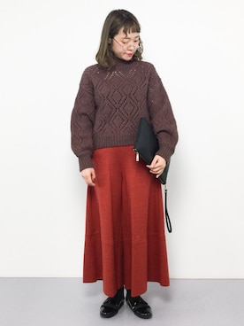 「透かし編みニット」｜annaさん（レディース・155cm）の冬コーディネート