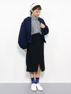 「POU DOU DOU（プードゥドゥ）のアイテム（ブルゾン）」を使った、annaさん（レディース・155cm）の春コーディネート