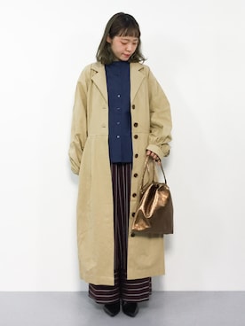 「ストライプパンツ」｜「アイテム（トレンチコート）」を使った、annaさん（レディース・155cm）の春コーディネート