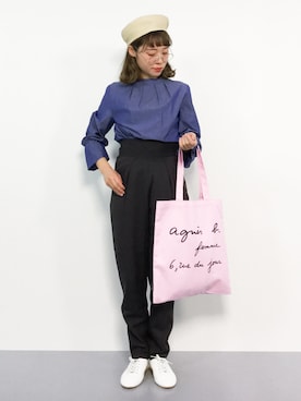 「ロゴトート」｜「アイテム（ハンチング/ベレー帽）」を使った、annaさん（レディース・155cm）の春コーディネート