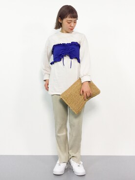 「リブニットパンツ」｜annaさん（レディース・155cm）の春コーディネート