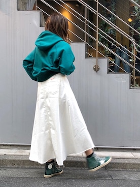 「アイテム（デニムスカート）」を使った、kiyomiさん（レディース・155cm）の冬コーディネート