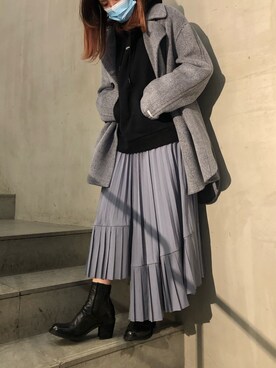 「アシンメトリー」｜「アイテム（その他アウター）」を使った、kiyomiさん（レディース・155cm）の秋コーディネート