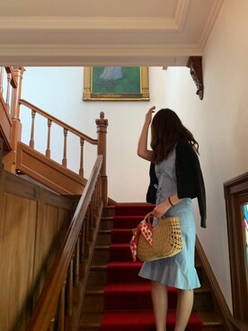 「GLOBAL WORK（グローバルワーク）のアイテム（かごバッグ）」を使った、Hikari Kashiwabaraさん（レディース・165cm）の夏コーディネート