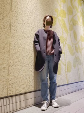 「GU（ジーユー）のアイテム（ノーカラージャケット）」を使った、ゆうゆさん（レディース・165cm）の冬コーディネート