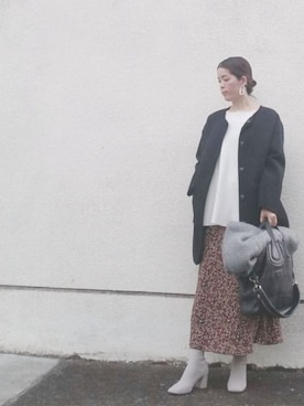 「GU（ジーユー）のアイテム（ノーカラージャケット）」を使った、ゆうゆさん（レディース・165cm）の秋コーディネート