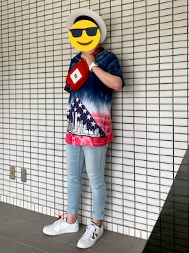 「Band of Outsiders（バンドオブアウトサイダーズ）のBAND OF OUTSIDERS：バンバッグ（ボディバッグ/ウエストポーチ、レッド系）」を使った、しょぼさん（メンズ・165cm）の秋コーディネート