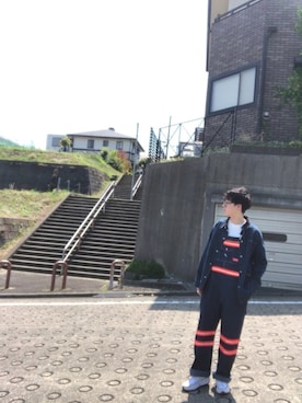 「ディッキーズ(Dickies)」｜「アイテム（サロペット/オーバーオール）」を使った、てくてくさん（メンズ・175cm）の春コーディネート