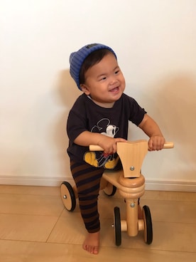 「GO TO HOLLYWOOD（ゴートゥーハリウッド）のアイテム（ニットキャップ/ビーニー、ブルー系）」を使った、arapiiiさん（キッズ・100cm）の秋コーディネート