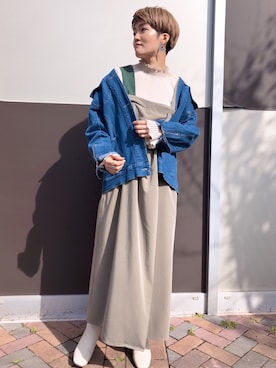 「シースルー」｜「アイテム（デニムジャケット）」を使った、miketeさん（レディース・158cm）の冬コーディネート