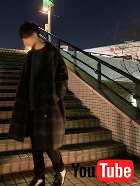 「ゆるニット」｜「アイテム（チェスターコート）」を使った、前髪さん（メンズ・175cm）の冬コーディネート