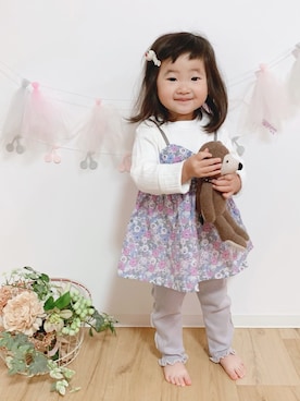 「petit main（プティマイン）のアイテム（バレッタ/ヘアクリップ）」を使った、yu8792さん（キッズ・70cm）の春コーディネート
