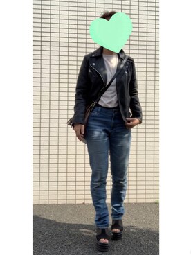 「OVoVO（オーヴォ）のアイテム（ライダースジャケット）」を使った、きぃすけさん（レディース・159cm）の春コーディネート