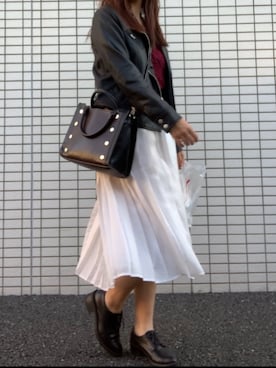 「OVoVO（オーヴォ）のアイテム（ライダースジャケット）」を使った、きぃすけさん（レディース・159cm）の秋コーディネート