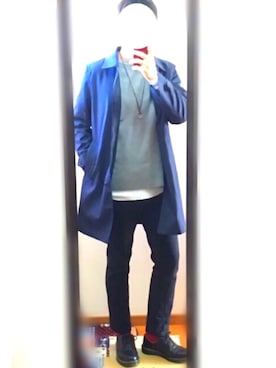 「アイテム（ステンカラーコート）」を使った、まつしんさん（メンズ・172cm・10代）の冬コーディネート