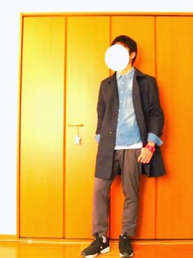 「アイテム（ステンカラーコート）」を使った、まつしんさん（メンズ・172cm・10代）の冬コーディネート