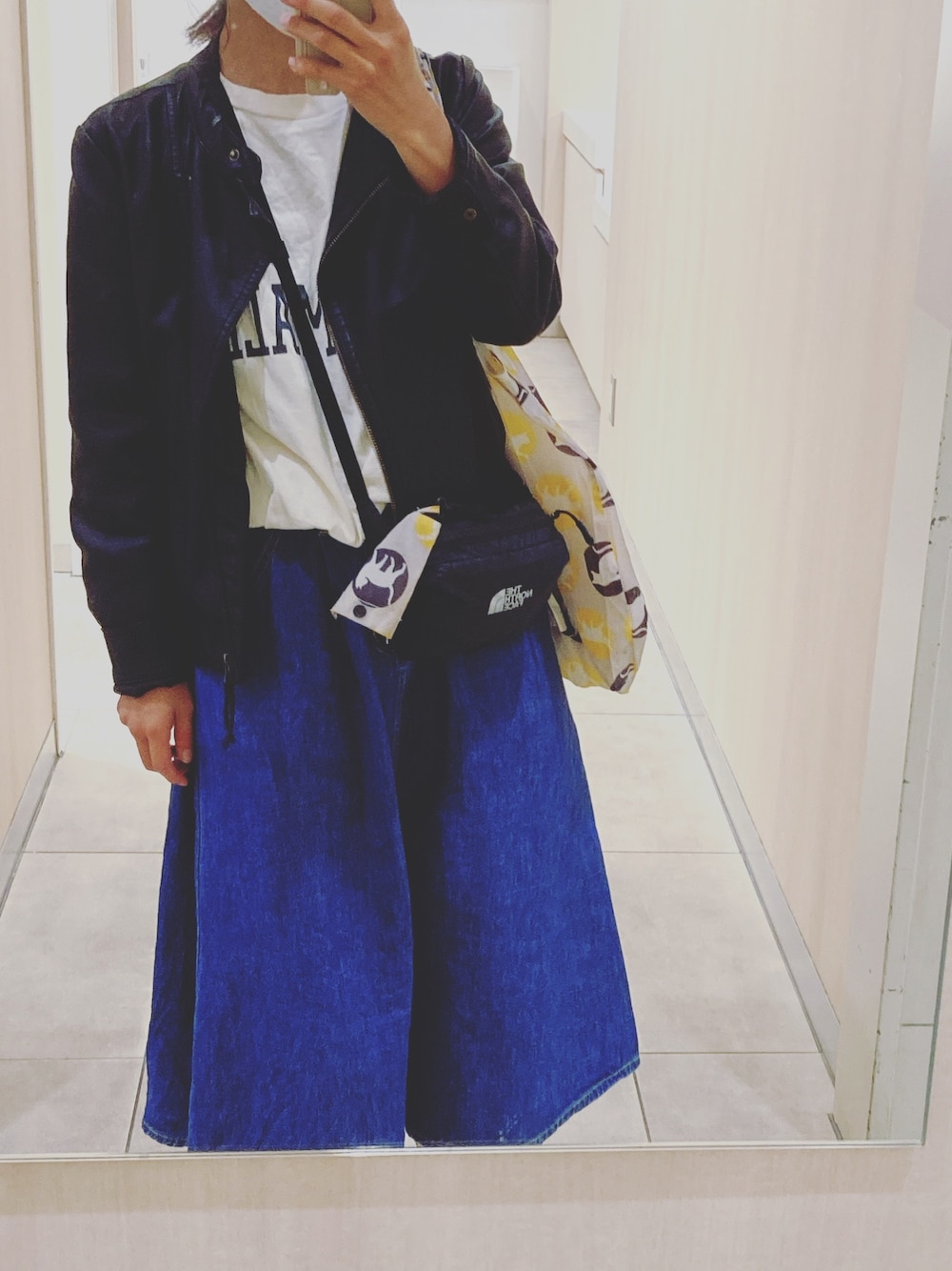 「ママコーデ、おちびさん、148cm」｜「URBAN RESEARCH Sonny Labelのフェイクレザーライダースジャケット（ライダースジャケット、ブラック系）」を使った、kakoさん（レディース・148cm）の春コーディネートの1枚目の写真