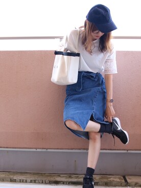 「Daniel Wellington（ダニエルウェリントン）の販売終了クラシックペティット アッシュフィールド32mm（アナログ腕時計）」を使った、Lilick0408さん（レディース・163cm）の夏コーディネート