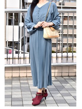 「2wayワンピース」｜「アイテム（ブーティ）」を使った、NANACOSさん（レディース・155cm）の冬コーディネート