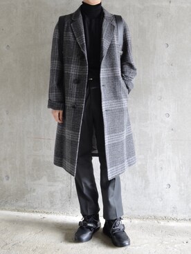 「BEAMS（ビームス）のアイテム（チェスターコート）」を使った、橋本さん（メンズ・174cm）の冬コーディネート