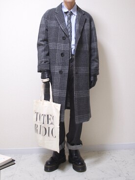 「BEAMS（ビームス）のアイテム（チェスターコート）」を使った、橋本さん（メンズ・174cm）の冬コーディネート