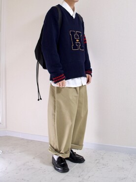 「JW Anderson（ジェイダブリューアンダーソン）のアイテム（バッグ）」を使った、橋本さん（メンズ・174cm）の冬コーディネート