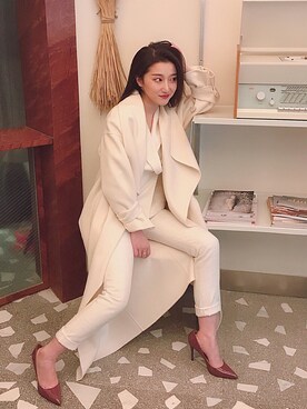 「アイテム（セットアップ、ホワイト系）」を使った、GMYさん（レディース・166cm）の冬コーディネート