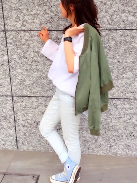 「HERE'S（HERE'S）のアイテム（その他アウター）」を使った、erikoさん（レディース・154cm）の春コーディネート