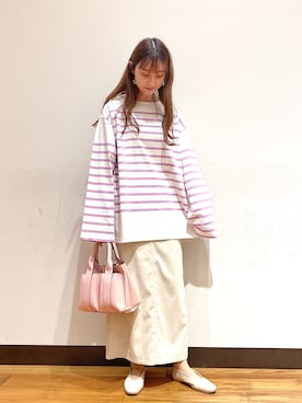 「マリンコーデ」｜「アイテム（バレエシューズ）」を使った、chisaさん（レディース・157cm）の春コーディネート