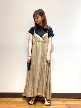 「URBAN RESEARCH（アーバンリサーチ）のヴィンテージサテンBACKリボンキャミソールワンピース（ワンピース）」を使った、chisaさん（レディース・157cm）の春コーディネート