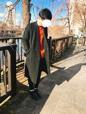 「BEAUTY&YOUTH UNITED ARROWS」｜「アイテム（チェスターコート）」を使った、ここさん（メンズ・173cm）の冬コーディネート