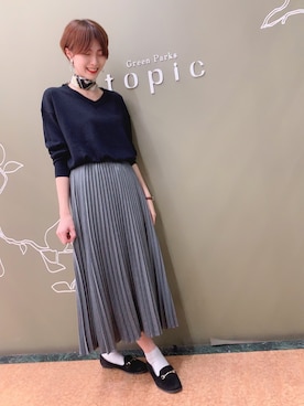 「アコーディオンプリーツ」｜「アイテム（スカート）」を使った、こすちゃんさん（レディース・164cm）の秋コーディネート