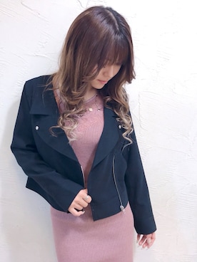 「LIPSERVICE（リップサービス）のアイテム（ライダースジャケット）」を使った、sakuraさん（レディース・157cm）の春コーディネート