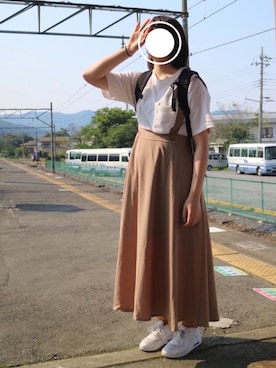 「HOTPING（ホッピン）のアイテム（サロペット/オーバーオール）」を使った、しのさん（レディース・172cm）の夏コーディネート