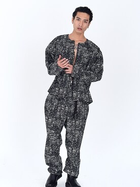 「MUZE（ミューズ）のアイテム（ノーカラージャケット）」を使った、H>FRACTAL OSAKAさん（メンズ・171cm）の春コーディネート