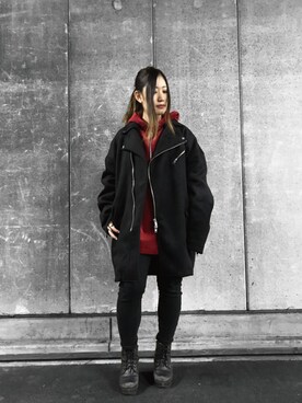 「PARADOX（パラドックス）のアイテム（その他アウター）」を使った、H>FRACTAL OSAKAさん（レディース・163cm）の冬コーディネート