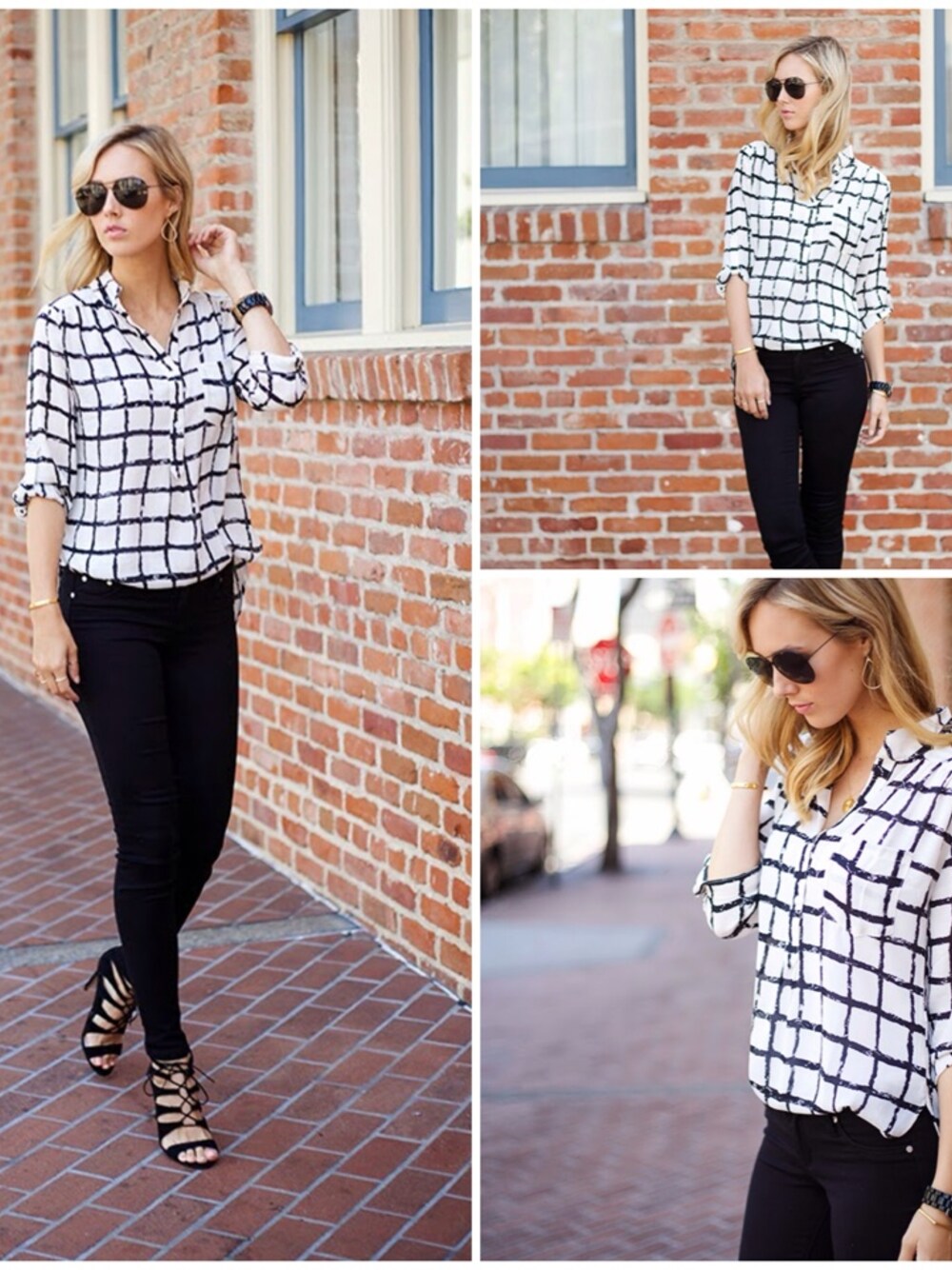 「blouse、bracelet、cuff、Gorjana、heels、jeans、Lace-up、Tractr Jeans、Victoria's Secret、Windsor」｜Sheridan Gregoryさん（レディース）の夏コーディネートの1枚目の写真