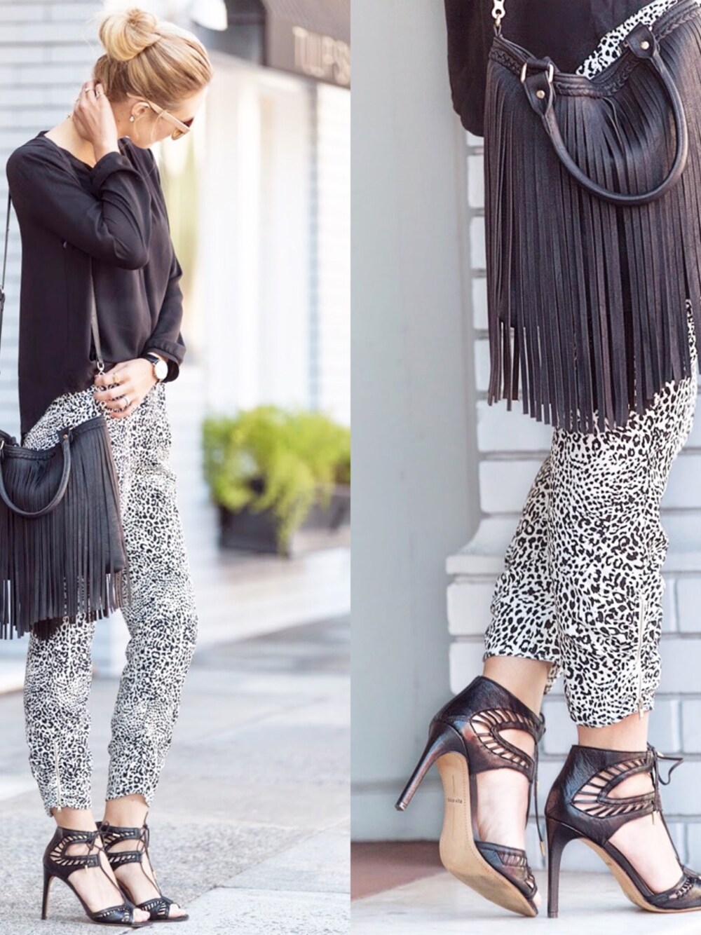 「BAG、dolce vita、fringe、heels、Lace-up、leopard、Nordstrom、pants」｜Sheridan Gregoryさん（レディース）の春コーディネートの1枚目の写真